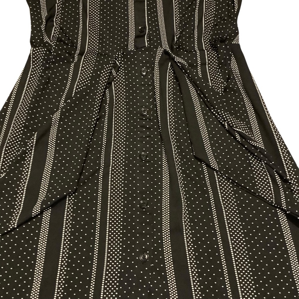 EMMA & MICHELE BLACK & WHITE STRIPED POLKA DOT BUTTON-DOWN SHIRT DRESS/ TIE BELT - Picture 8 of 14